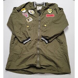 Women's It Girl Bomber Jacket with Patches Size M Olive Green